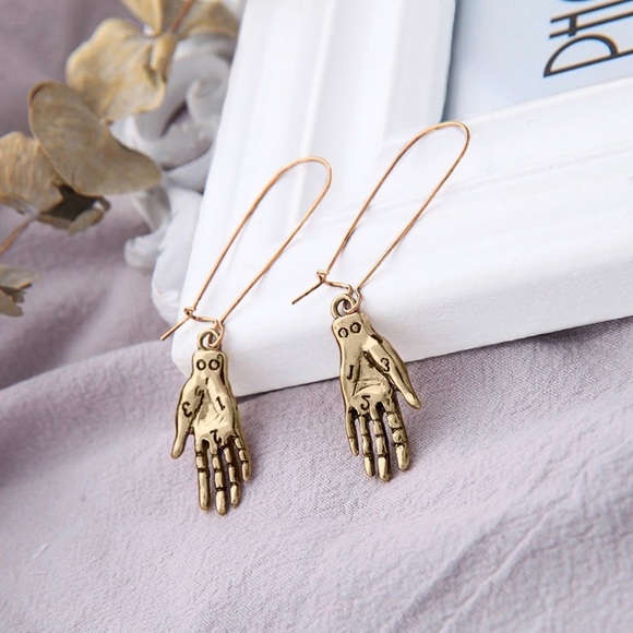 GlitzBlitz Boutique Jewelry - 2/$20!  Antiqued Gold Palmistry Hand Earrings